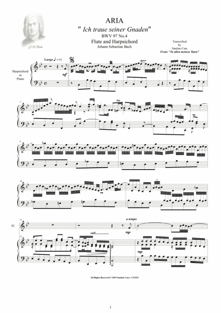 Bach - Aria (Ich traue seiner Gnaden) BWV 97 No.4 for Flute and Harpsichord (arr. Santino Cara)