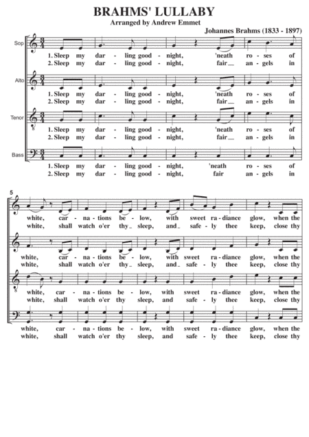 Brahms' Lullaby A Cappella SATB (arr. Andrew Emmet)