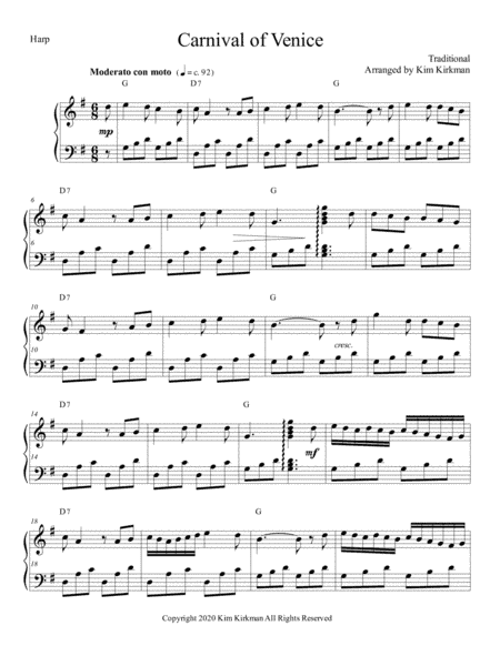 Carnival of Venice for solo harp in G major (arr. Kim Kirkman)