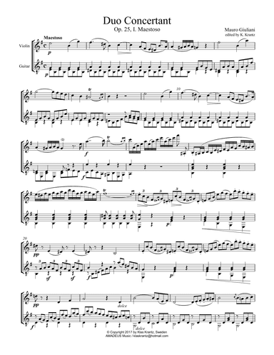Duo Concertant, Op. 25, Maestoso (i) for violin and guitar (arr. K. Krantz)