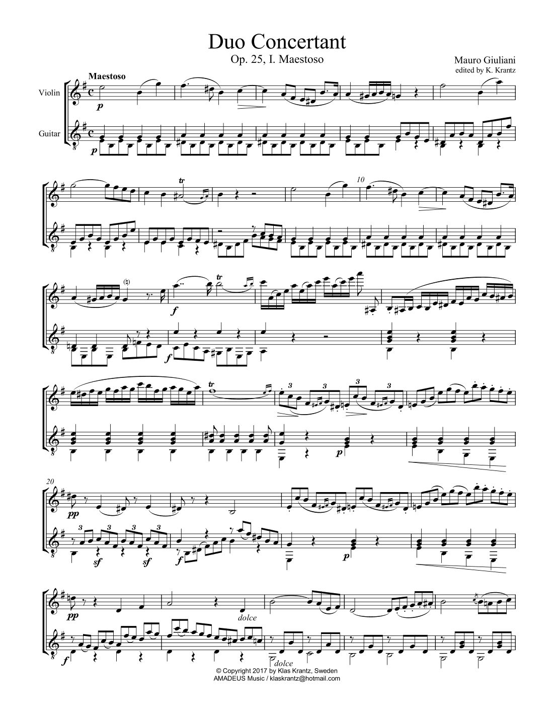 Duo Concertant, Op. 25, Maestoso (i) for violin and guitar (arr. K. Krantz)