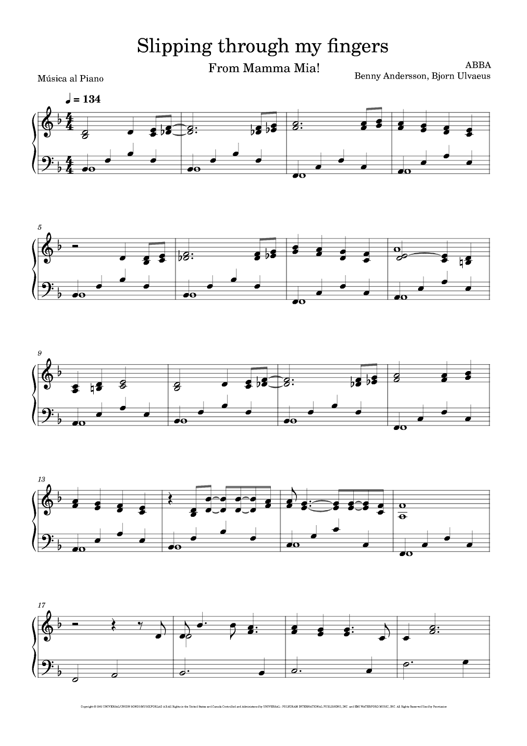 Slipping Through My Fingers (arr. Música al Piano)