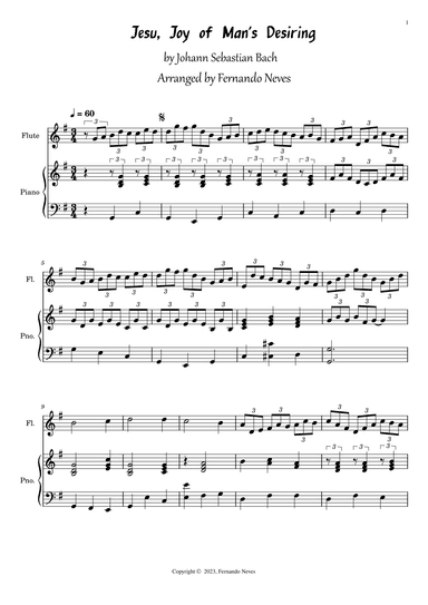 Jesu, Joy of Man's Desiring for Flute and Piano (arr. FERNANDO LUIZ NEVES)