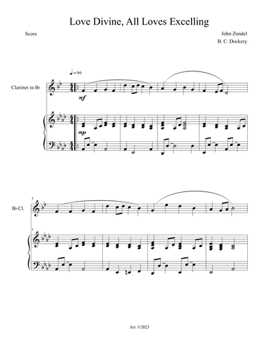 Love Divine, All Loves Excelling (Clarinet Solo with Piano Accompaniment) (arr. B. C. Dockery)
