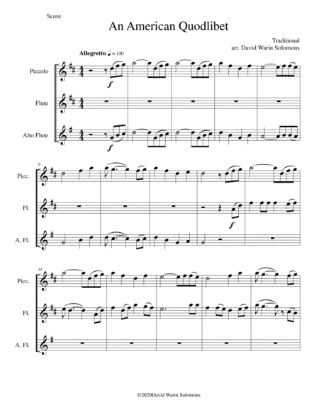 An American Quodlibet for piccolo, flute and alto flute (arr. David Warin Solomons)