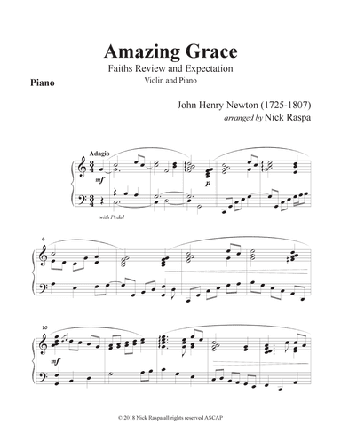 Amazing Grace (Violin & Piano) Piano part (arr. Nick Raspa)