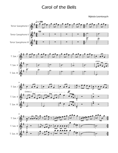 Carol of the Bells - Sax Trio (arr. Ygor Nunes)