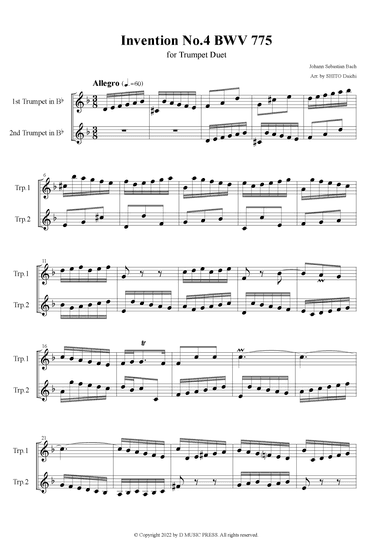 Invention No.4 BWV 775 for Trumpet Duet (arr. SHITO Daichi)