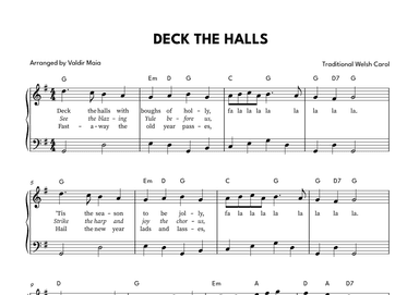 Deck The Halls - Easy Piano (Chords and Lyrics) (arr. Valdir Maia)