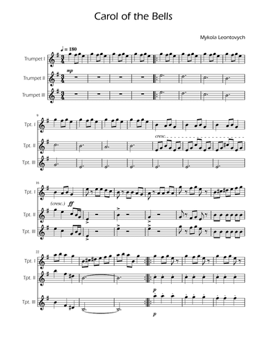 Carol of the Bells - Trumpet Trio (arr. Ygor Nunes)