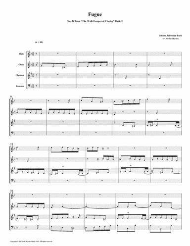 Fugue 24 from Well-Tempered Clavier, Book 2 (Woodwind Quartet) (arr. Richard Byrnes)