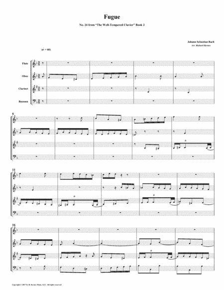 Fugue 24 from Well-Tempered Clavier, Book 2 (Woodwind Quartet) (arr. Richard Byrnes)
