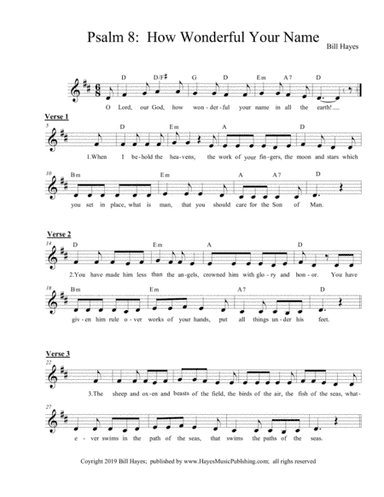 Psalm 8:  HOW WONDERFUL YOUR NAME
