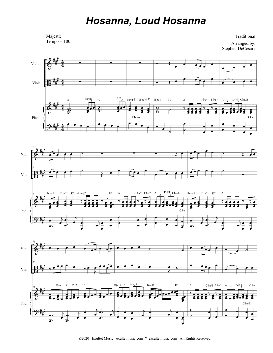 Hosanna, Loud Hosanna (Duet for Violin and Viola - Piano accompaniment) (arr. Stephen DeCesare)