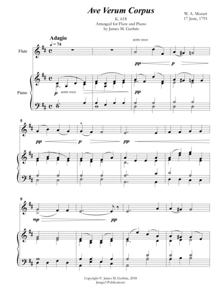 Mozart: Ave Verum Corpus for Flute & Piano (arr. James M. Guthrie, ASCAP)