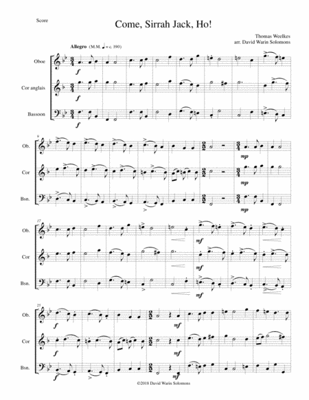 Come Sirrah Jack, Ho! for double-reed trio (oboe, cor anglais, bassoon) (arr. David Warin Solomons)