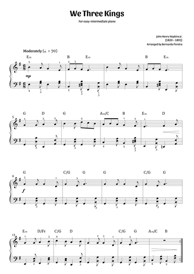 We Three Kings (easy-intermediate piano – E minor) (arr. Bernardo Pereira)