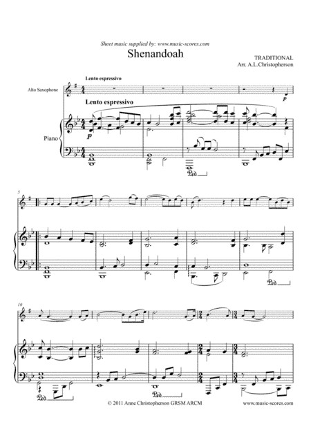 Shenandoah - Alto Saxophone and Piano (arr. Anne L Christopherson GRSM ARCM)