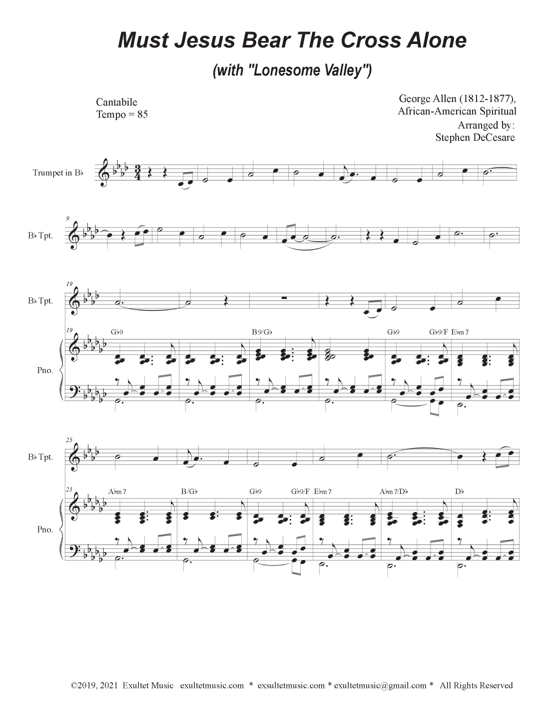 Must Jesus Bear The Cross Alone (with "Lonesome Valley") (Bb-Trumpet solo and Piano) (arr. Stephen DeCesare)