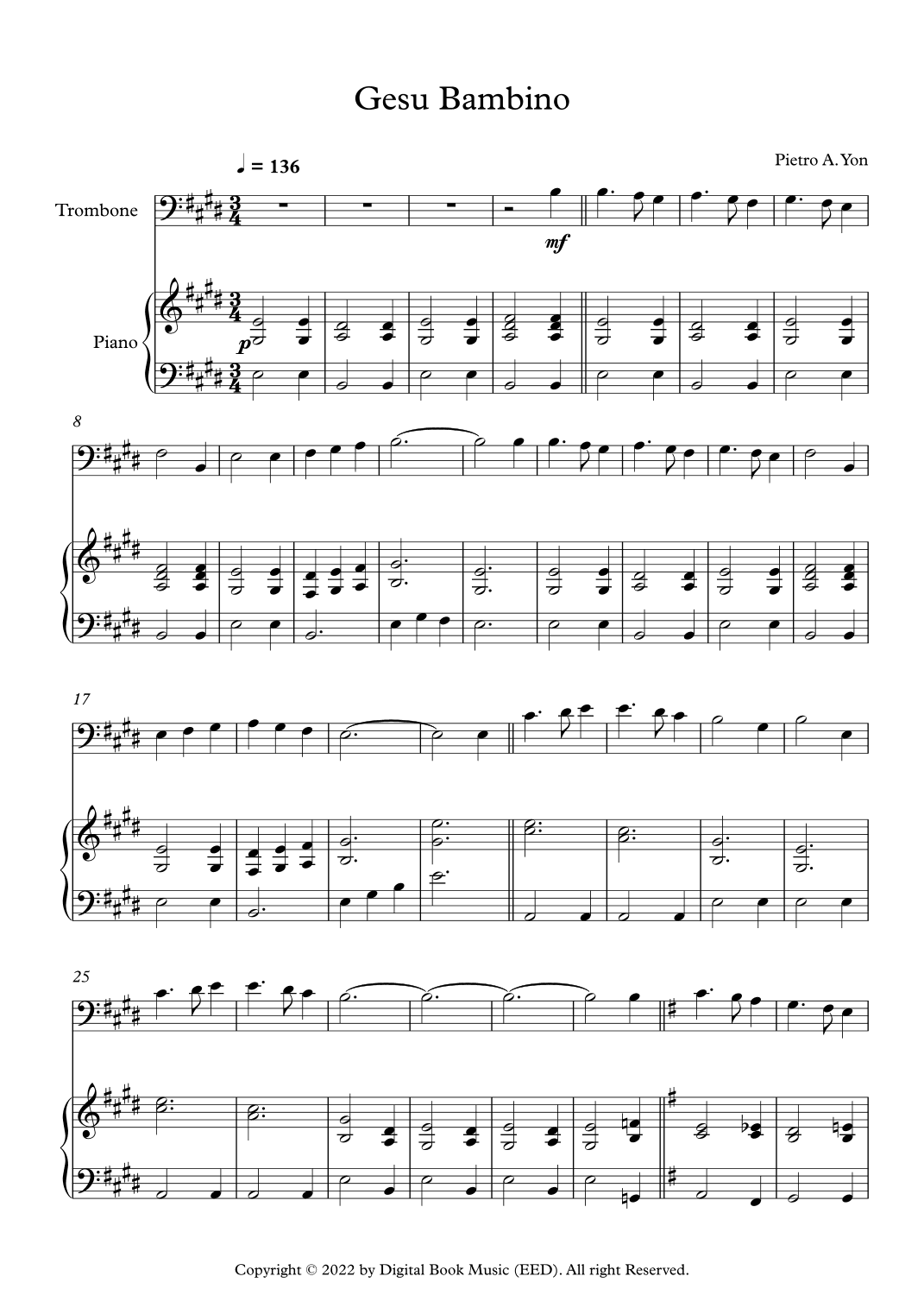 Gesu Bambino (The Infant Jesus) - Pietro A. Yon (Trombone + Piano) (arr. Digital Book Music)