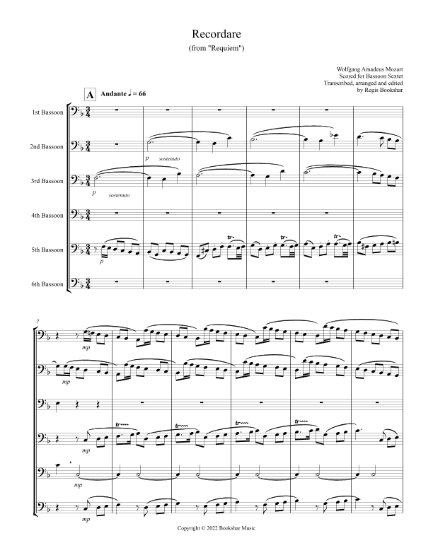 Recordare (from "Requiem") (F) (Bassoon Sextet) (arr. Regis Bookshar)