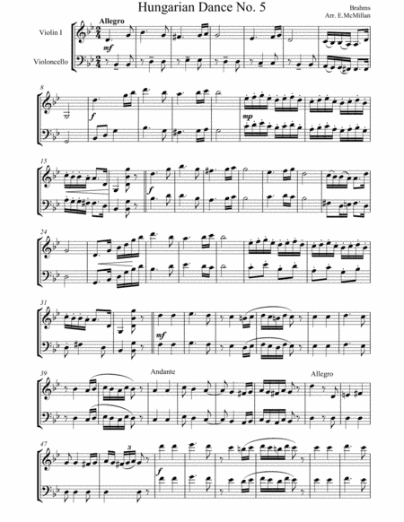 Hungarian Dance No.5 for Violin and Cello Duet (arr. Emily Maslin)