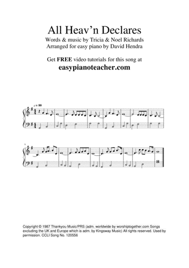 All Heav'n Declares (arr. David Hendra, easypianoteacher.com)