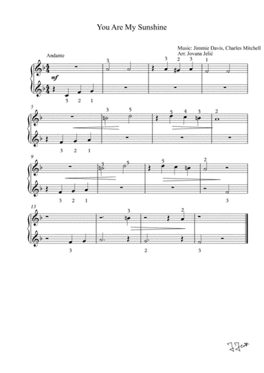 You Are My Sunshine, piano, easy