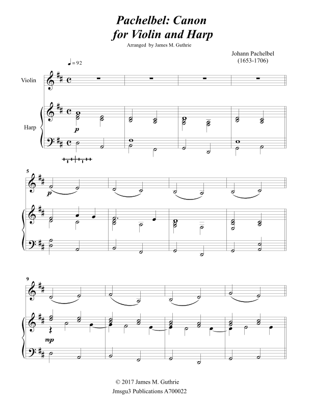 Pachelbel: Canon for Violin and Harp (arr. James M. Guthrie)