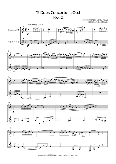 Gallay - 12 Duos Concertans Op. 1 No. 2 'Andante' (for Horn Duet) (arr. Robert Newth)