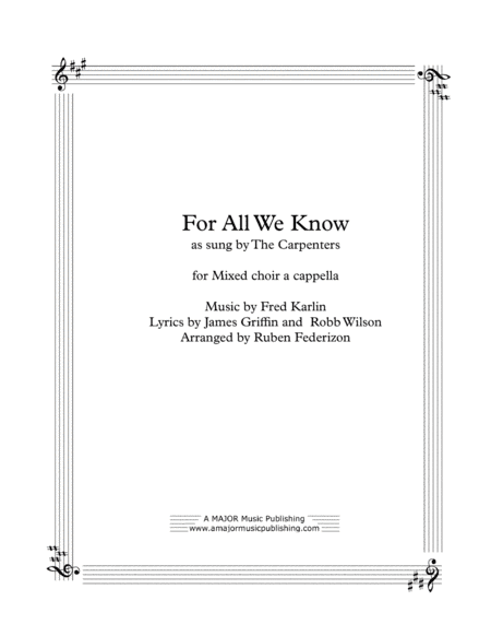 For All We Know (arr. A Major Music Publishing)