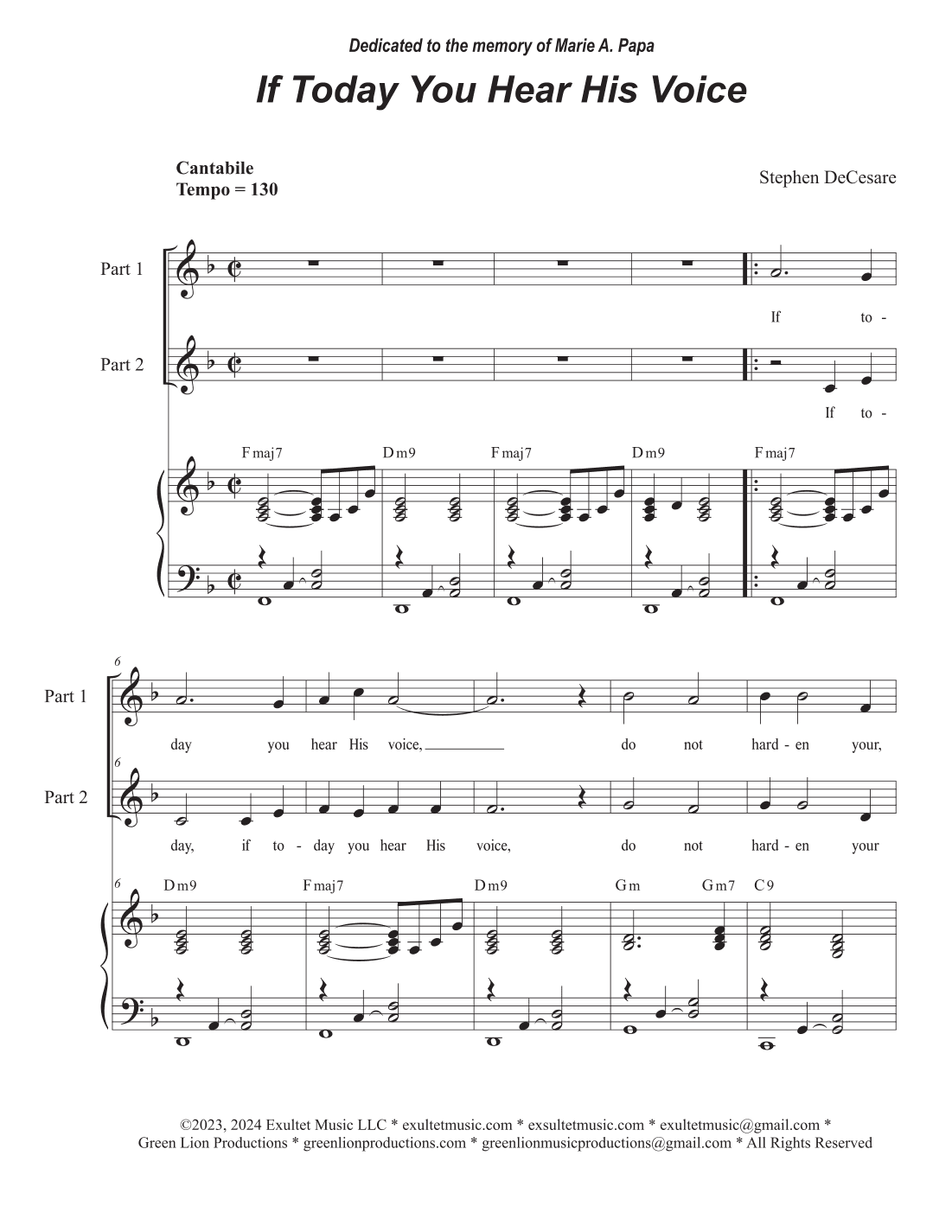 If Today You Hear His Voice (2-part choir)