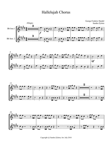 Hallelujah Chorus (treble Bb instrument duet, parts only) (arr. sandra dee zylstra)