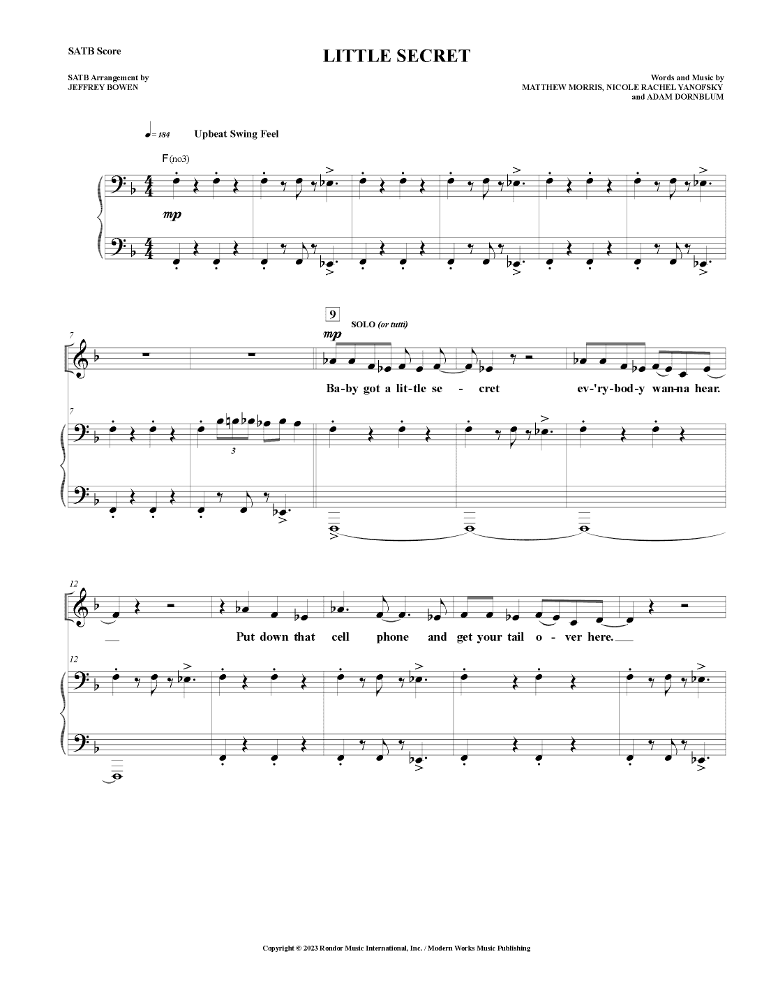 Little Secret (arr. Jeffrey Bowen)