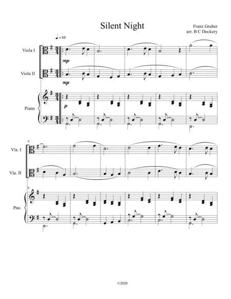 Silent Night (viola duet) with optional piano accompaniment (arr. B C Dockery)