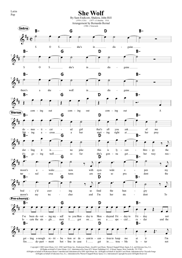 She Wolf (arr. Bernardo Bernal Hidalgo)