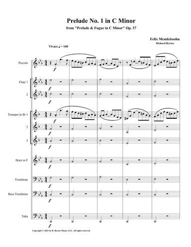 Mendelssohn - Prelude in C Minor, Op. 37 (Brass Septet + Piccolo & 2 Flutes) (arr. Richard Byrnes)