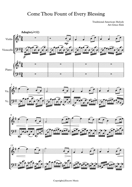 Come Thou Fount of Every Blessing x Bach's Cello Suite No.1 Prelude (Violin/Cello/Piano)