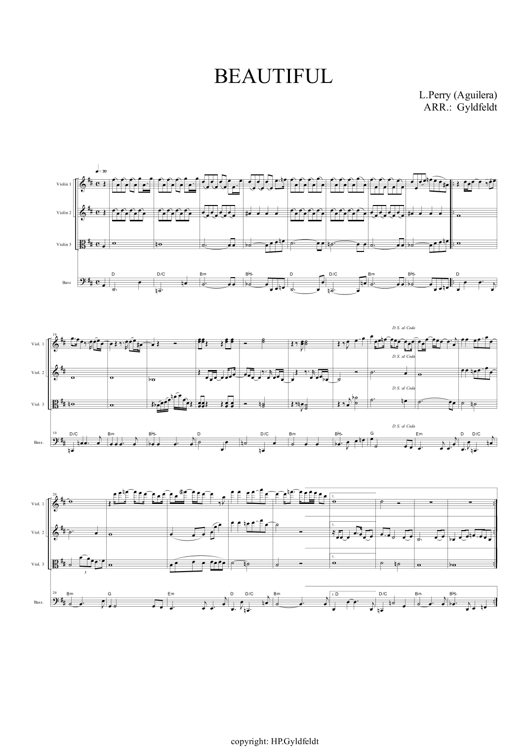Beautiful - Score Only (arr. H.P.Gyldfeldt)