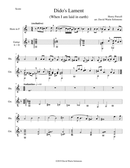 Dido's Lament - When I am laid in earth - arranged for horn and guitar (arr. David Warin Solomons)