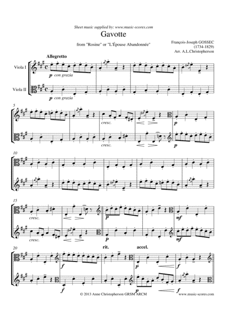 Gavotte from "Rosine" - Viola duet (arr. Anne Christopherson GRSM ARCM)