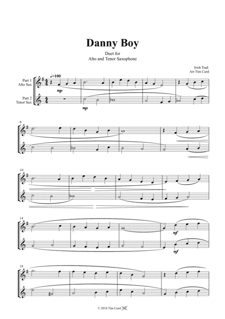 Danny Boy. Duet for Alto and Tenor Saxophone. (arr. Tim Curd)