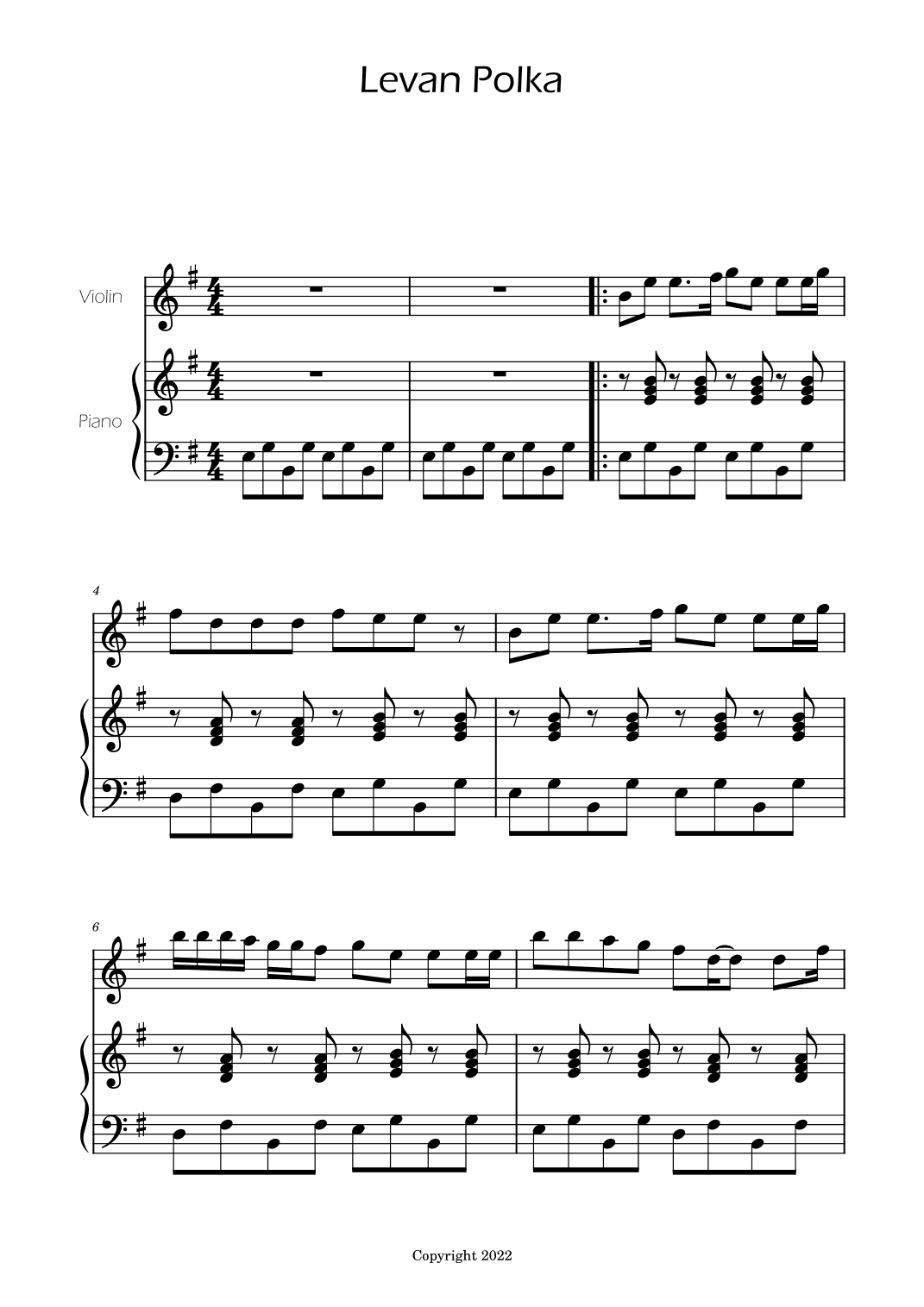 Levan Polkka - Easy Violin and Piano (arr. Ygor Nunes)