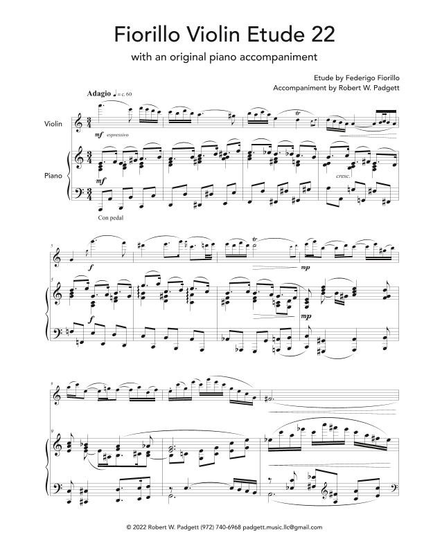 Fiorillo's Violin Etude 22 with an original piano accompaniment (arr. Robert W. Padgett)