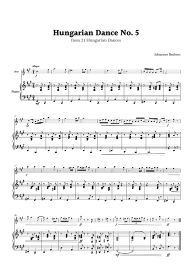 Hungarian Dance No. 5 by Brahms for Oboe and Piano (arr. Rika K.)