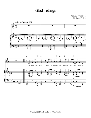 Glad Tidings (Romans 10:13-15) for Unison Choir and Piano | M. Ryan Taylor