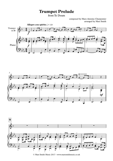 Trumpet Prelude from Te Deum (low) by Charpentier - TRUMPET WITH PIANO ACCOMPANIMENT (arr. Matt Smith)