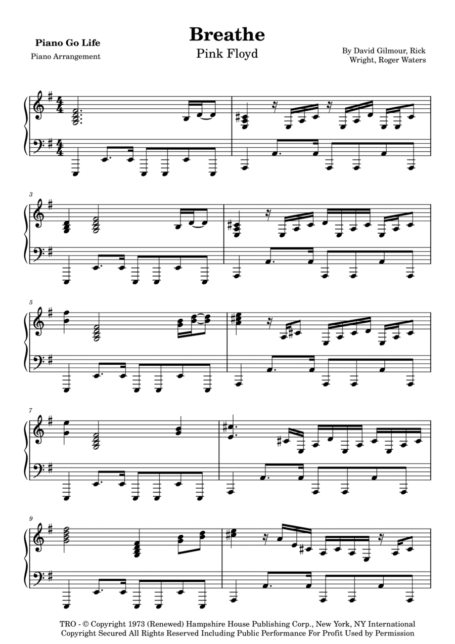 Breathe (arr. Piano Go Life)