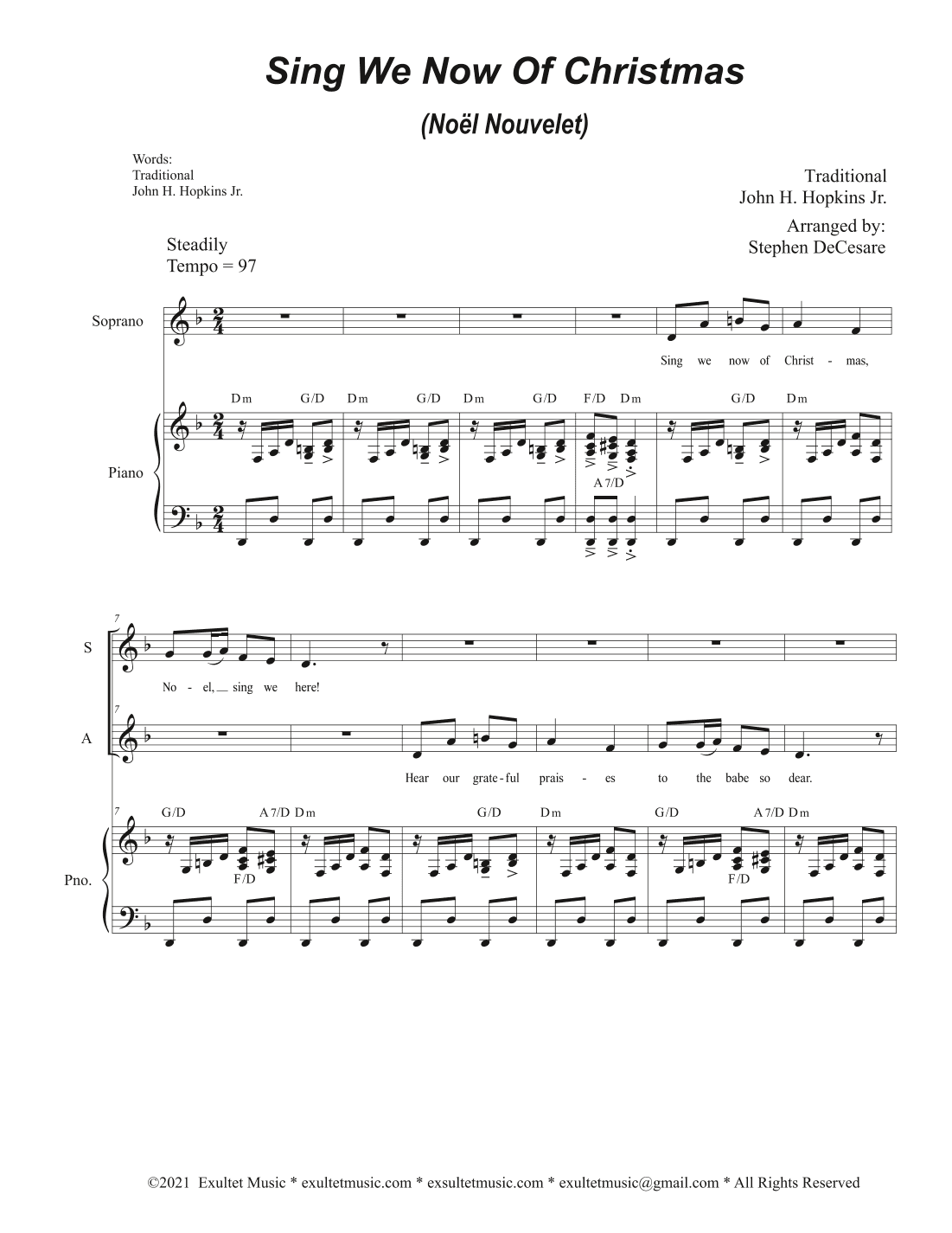 Sing We Now Of Christmas (Noël Nouvelet) (Duet for Soprano and Alto solo) (arr. Stephen DeCesare)