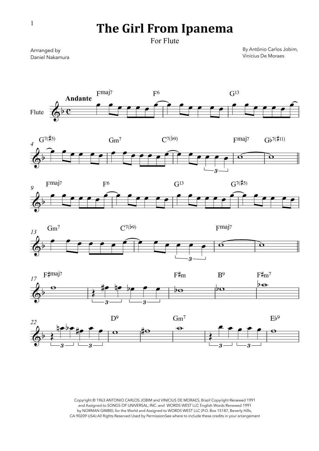 The Girl From Ipanema (garôta De Ipanema) (arr. Daniel Nakamura)